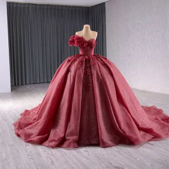 Haut De Gamme Bordeaux Appliques Perle Paillettes Robe De Bal 2024 Robe Boule Bustier Sans Manches Dos Nu Chapel Train Tulle Promo Robe De Ceremonie