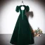 Elegant Dark Green Beading Sequins Suede Prom Dresses 2023 V-Neck A-Line / Princess Short Sleeve Backless Floor-Length / Long Prom Formal Dresses