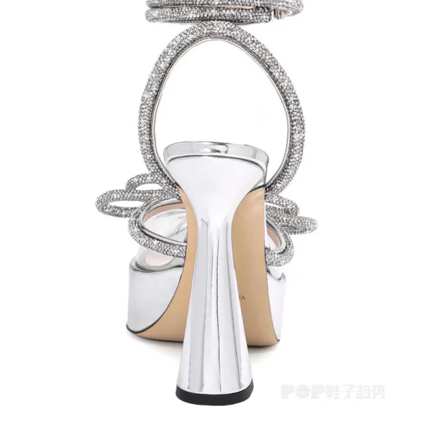 Sexy Argenté Faux Diamant Chaussure De Mariée 2022 Bride Cheville 11 cm Talons Aiguilles Peep Toes / Bout Ouvert Mariage Talons Hauts