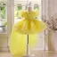 Schöne Gelb Applikationen Pailletten Quaste Schleife Kurze Geburtstag Blumenmädchenkleider 2025 Ballkleid Rundhalsausschnitt Geschwollenes Kurze Ärmel