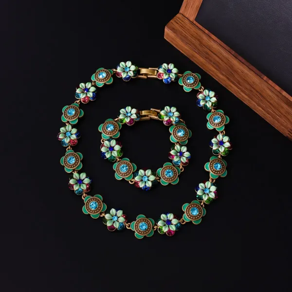 Vintage Lindgrün Strass Legierung Blumen Ball Ohrringe Halsketten Armbänder 2025