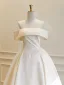 Vintage Weiß Spitze Blumen Satin Brautkleider / Hochzeitskleider 2026 Ballkleid Off Shoulder Kurze Ärmel Rückenfreies Lange