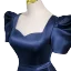 Vintage / Retro Ocean Blue Satin Prom Dresses 2023 A-Line / Princess Square Neckline Puffy Short Sleeve Backless Floor-Length / Long Prom Formal Dresses
