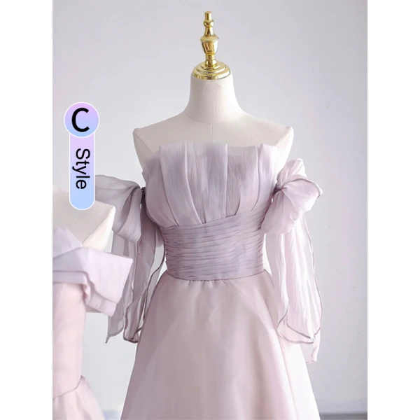Modest / Simple Lavender Bridesmaid Dresses 2023 A-Line / Princess Off-The-Shoulder Short Sleeve Backless Floor-Length / Long Bridesmaid Dresses