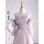 Modest / Simple Lavender Bridesmaid Dresses 2023 A-Line / Princess Off-The-Shoulder Short Sleeve Backless Floor-Length / Long Bridesmaid Dresses