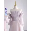 Modest / Simple Lavender Bridesmaid Dresses 2023 A-Line / Princess Off-The-Shoulder Short Sleeve Backless Floor-Length / Long Bridesmaid Wedding Party Dresses