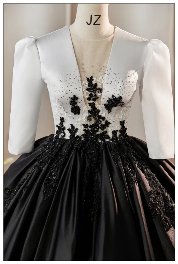 Vintage / Retro Red Sequins Lace Flower Satin Prom Dresses 2024 Ball Gown Scoop Neck 3/4 Sleeve Backless Floor-Length / Long Prom Formal Dresses