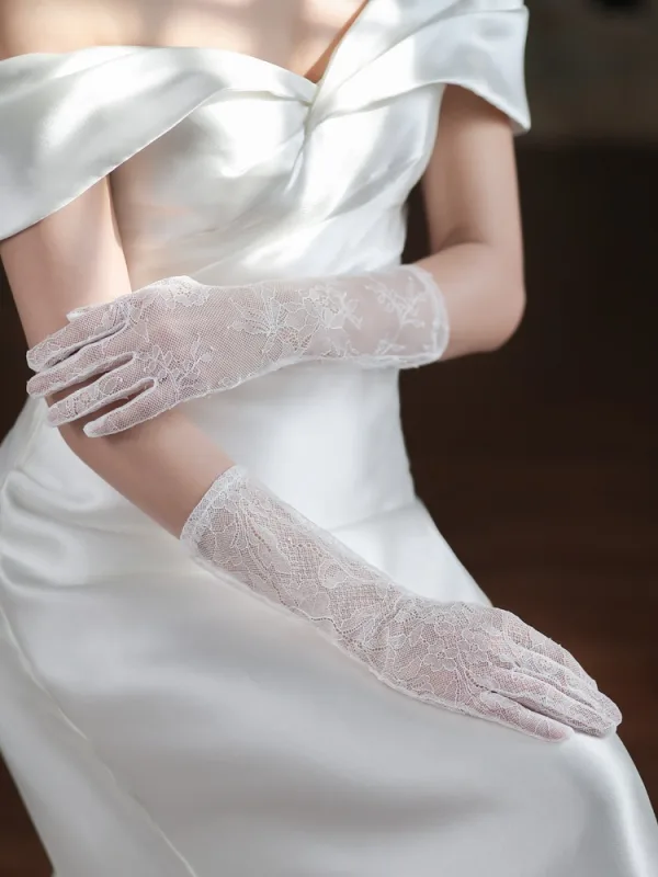 Simple Blanche En Dentelle Fleur Mariage Gants Mariage 2025 Tulle