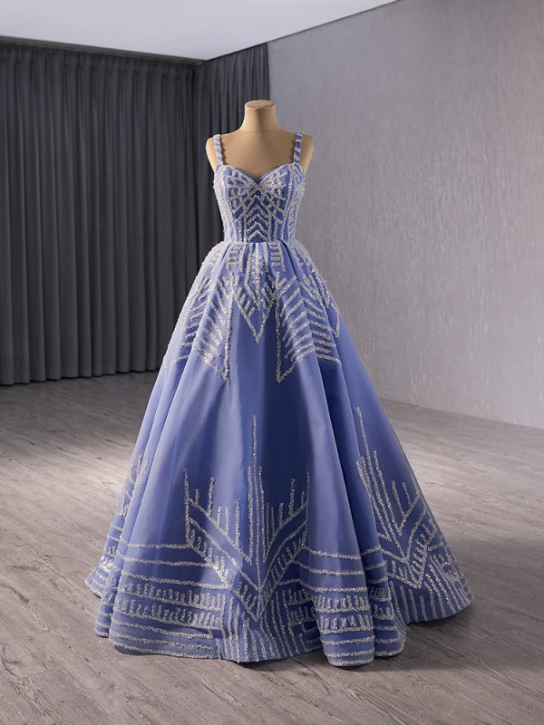 High-end Pool Blue Sequins Prom Dresses 2024 A-Line / Princess Spaghetti Straps Sleeveless Backless Floor-Length / Long Prom Formal Dresses