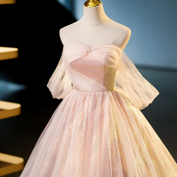 Charmant Rosa Pailletten Ballkleider 2023 Ballkleid Bandeau Ärmellos Rückenfreies Lange Ball Festliche Kleider