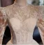 Vintage / Retro White Lace Flower Wedding Dresses 2024 Ball Gown High Neck Long Sleeve Backless Bow Floor-Length / Long Wedding
