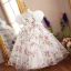 Chic / Beautiful White Birthday Floral Flower Girl Dresses 2022 A-Line / Princess Scoop Neck Puffy Short Sleeve Backless Bow Pearl Floor-Length / Long Flower Girl Dresses