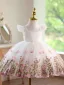 Fée Des Fleurs Blanche Perlage Paillettes En Dentelle Fleur Courte Anniversaire Robe Ceremonie Fille 2026 Robe Boule Encolure Carrée Mancherons Dos Nu Tulle