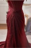 Chic / Beautiful Burgundy Split Front Prom Dresses 2024 Trumpet / Mermaid Off-The-Shoulder Sleeveless Backless Court Train Prom Formal Dresses