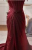 Chic / Beautiful Burgundy Backless Split Front Prom Dresses 2024 Trumpet / Mermaid Off-The-Shoulder Sleeveless Court Train Prom Formal Dresses