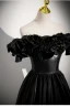 Elegant Black Prom Dresses 2023 A-Line / Princess Ruffle Off-The-Shoulder Short Sleeve Backless Floor-Length / Long Prom Formal Dresses