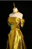Unique Gold Spitze Blumen Satin Ballkleider 2024 A Linie Off Shoulder Kurze Ärmel Rückenfreies Sweep / Pinsel Zug Ball Festliche Kleider