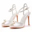 Elegant White Pearl Wedding Shoes 2023 Ankle Strap 10 cm Stiletto Heels Open / Peep Toe Wedding Sandals High Heels