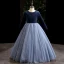 Chic / Beautiful Pool Blue Sequins Prom Flower Girl Dresses 2022 Ball Gown Scoop Neck Long Sleeve Floor-Length / Long Flower Girl Dresses