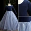 Chic / Beautiful Pool Blue Sequins Prom Flower Girl Dresses 2022 Ball Gown Scoop Neck Long Sleeve Floor-Length / Long Flower Girl Dresses