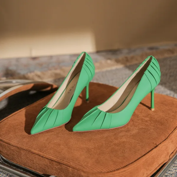 Modest / Simple Khaki Casual Leather Pumps 2022 8 cm Stiletto Heels Open / Peep Toe Pumps High Heels