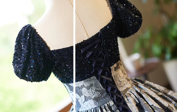 Vintage / Retro Navy Blue Beading Sequins Printing Prom Dresses 2024 Ball Gown Square Neckline Short Sleeve Backless Floor-Length / Long Prom Formal Dresses