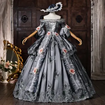 Vintage Retro Medieval Grey Lace Flower Appliques Prom Dresses 2026 Ball Gown Off The Shoulder Short Sleeve Backless Floor Length Long Formal Dresses