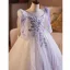 Chic / Belle Lavande Perlage En Dentelle Fleur Anniversaire Robe Ceremonie Fille 2025 Robe Boule Encolure Dégagée 3/4 Manches Dos Nu Longue Tulle