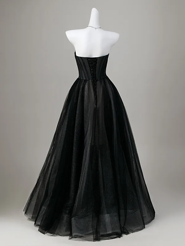 Fashion Black Bow Glitter Party Dresses 2026 Crossed Straps A-Line / Princess Strapless Sleeveless Backless Floor-Length / Long Cocktail Party Evening Party Formal Dresses