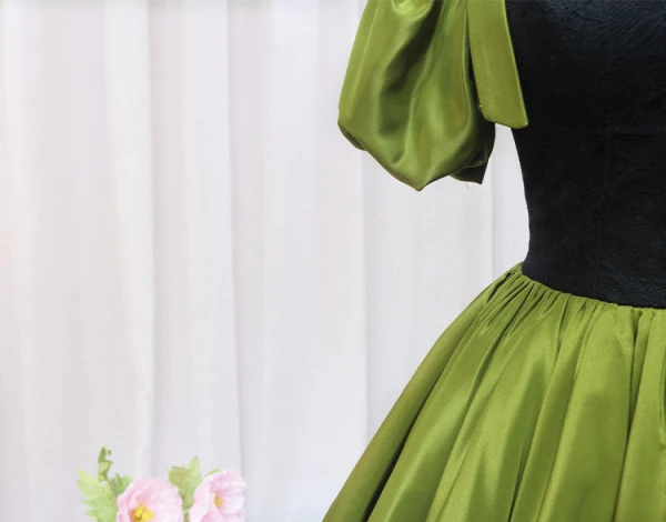 Fashion Clover Green Prom Dresses 2024 Ball Gown V-Neck Puffy Short Sleeve Backless Floor-Length / Long Prom Formal Dresses