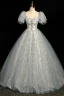 Chic / Belle Gris Perle Faux Diamant Paillettes Robe De Bal 2023 Robe Boule Encolure Carrée Gonflée Manches Courtes Dos Nu Longue Promo Robe De Ceremonie