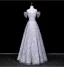 Bling Bling Grau Perlenstickerei Strass Pailletten Ballkleider 2026 A Linie Spaghettiträger Kurze Ärmel Rückenfreies Lange Festliche Kleider