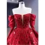 High-end Fashion Red Beading Sequins Prom Dresses 2023 Ball Gown Off-The-Shoulder 3/4 Sleeve Backless Sweep Train Formal Dresses