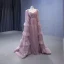 Haut de Gamme Rose Sombre Volants en Cascade Perlage Perle Faux Diamant Robe De Bal 2023 Princesse Encolure Carrée Manches Longues Dos Nu Train De Balayage Promo Robe De Ceremonie
