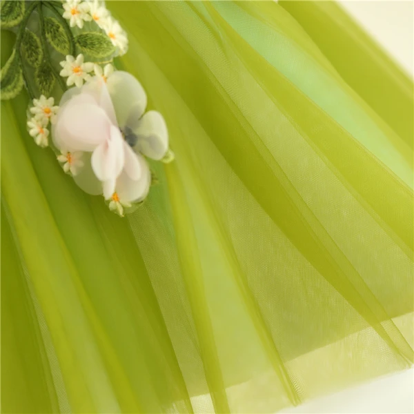 Flower Fairy Sage Green Lace Flower Appliques Asymmetrical Flower Girl Dresses 2024 Birthday Ball Gown V-Neck Sleeveless Tulle