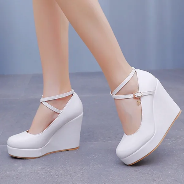 Fashion White 10 cm Wedges Outdoor / Garden Womens Shoes 2024 Round Toe Heels