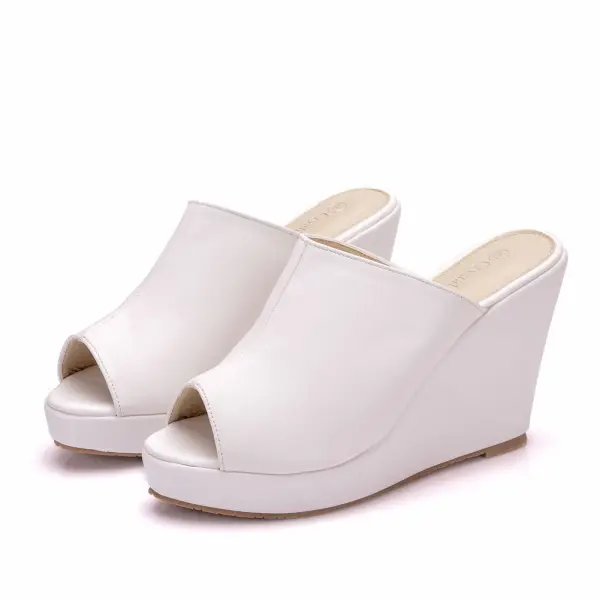 Roman White Street Wear Womens Sandals 2025 10 cm Wedges Open / Peep Toe Sandals