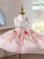 Dazzling Blushing Pink Beading Appliques Sequins Birthday Short Flower Girl Dresses 2026 Ball Gown Square Neckline Sleeveless Backless Bow