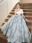 Chic / Beautiful Sky Blue Prom Dresses 2023 A-Line / Princess Square Neckline Short Sleeve Backless Floor-Length / Long Prom Formal Dresses