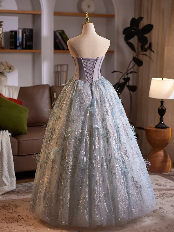grey sweet 16 dresses Grey Chic Tulle Beaded Sweetheart Lace-up Long Party Dress, Grey Prom –  Cutedressy