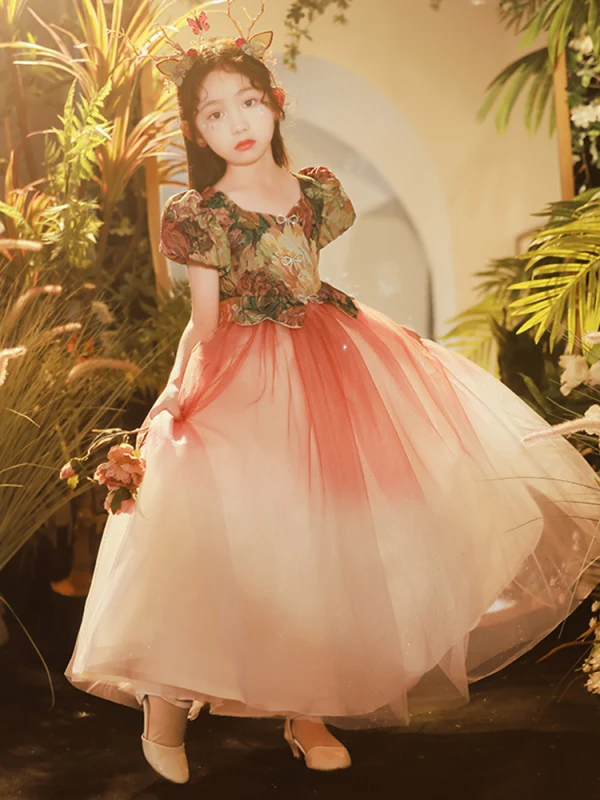 Elegant Red Birthday Embroidered Flower Girl Dresses 2022 Ball Gown Scoop Neck Puffy Short Sleeve Floor-Length / Long Flower Girl Dresses
