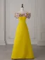 Vintage Gelb Applikationen Ballkleider 2025 A Linie Off Shoulder Kurze Ärmel Rückenfreies Sweep / Pinsel Zug Ball Festliche Kleider