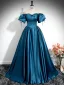 Vintage / Retro Ocean Blue Prom Dresses 2025 Ball Gown Off-The-Shoulder Puffy Short Sleeve Backless Floor-Length / Long Formal Dresses