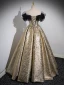 Sparkly Black Gold Glitter Prom Dresses Ball Gown 2023 Off-The-Shoulder Sleeveless Backless Floor-Length / Long Prom Formal Dresses