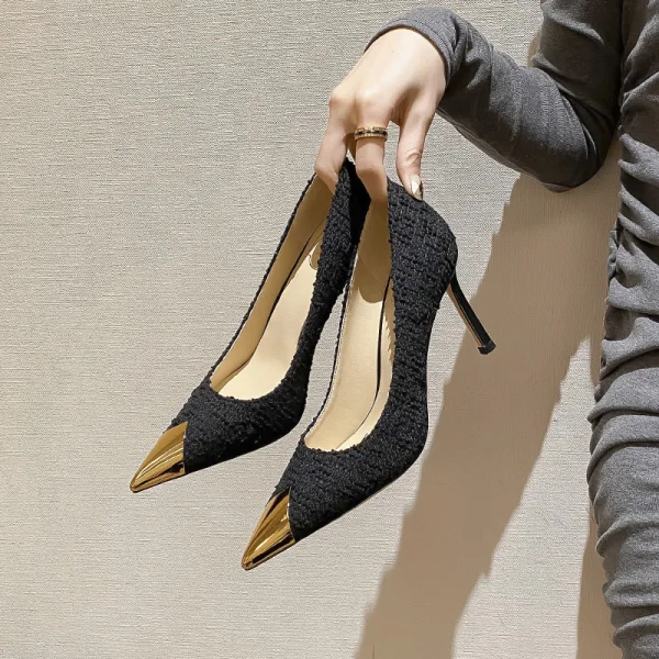 Fashion Black Evening Party Leather Pumps 2024 8 cm Stiletto Heels Pointed Toe Pumps High Heels