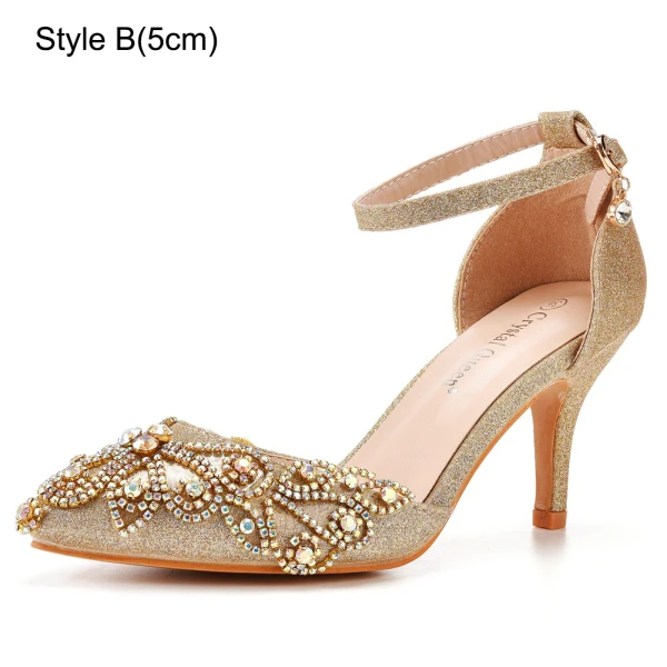 Charmant Bling Bling Doré Faux Diamant Paillettes Soirée Sandales Femme 2023 Bride Cheville 7 cm Talons Aiguilles À Bout Pointu Sandales Talons Hauts