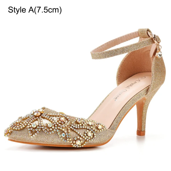 Charmant Bling Bling Doré Faux Diamant Paillettes Soirée Sandales Femme 2023 Bride Cheville 7 cm Talons Aiguilles À Bout Pointu Sandales Talons Hauts