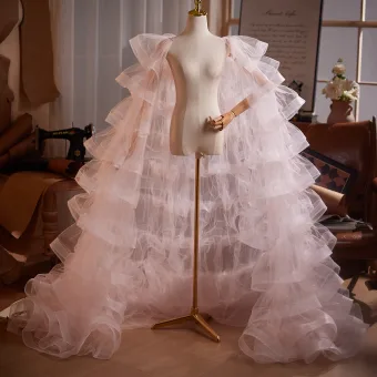 Fashion Blushing Pink Cascading Ruffles Prom Tulle Shawl 2026