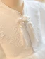 Style Chinois Blanche Courte Perle Anniversaire Robe Ceremonie Fille 2023 Robe Boule Col Haut Noeud Manches Courtes