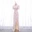Charming Lace Flower White Cheongsam 2022 Trumpet / Mermaid High Neck Short Sleeve Backless Split Front Floor-Length / Long Evening Party Cheongsam / Qipao
